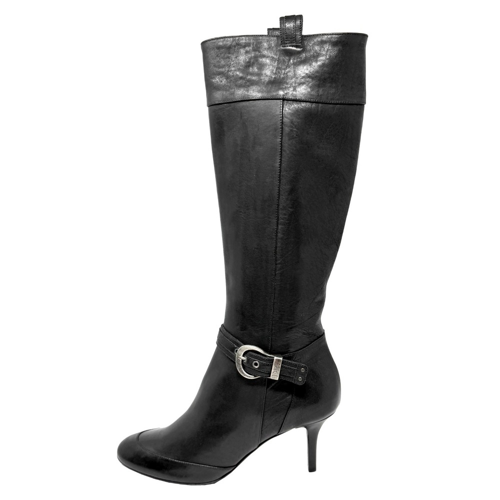 Dior Galliano 2007 Black Leather Knee High Buckle Stiletto Boots 40 Y2K